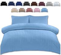 TheWhiteWater Double Bed Duvet Set - 2 in 1 Seersucker Bedding Set - Duvet Cover + 2 Matching Pillowcases - Natural Cotton + Virgin Polyester - Seersucker Pattern (Duck Egg, Double - Duvet Cover ONLY)