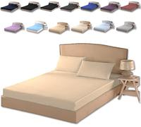 TheWhiteWater Duvet Set - 2/3 in 1 Bedding Set - Duvet Cover + Matching Pillowcases + Fitted Bed Sheets - NPolycotton Pintuck Cover (Latte Beige, Fitted Sheets - Single)