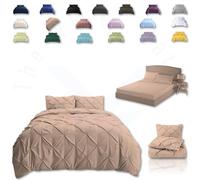 TheWhiteWater Duvet Set - 2/3 in 1 Bedding Set - Duvet Cover + Matching Pillowcases + Fitted Bed Sheets - NPolycotton Pintuck Cover (Latte Beige, 3 in 1 Bedding Set - Super King)