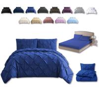 TheWhiteWater Duvet Set - 2/3 in 1 Bedding Set - Duvet Cover + Matching Pillowcases + Fitted Bed Sheets - NPolycotton Pintuck Cover (Royal Blue, 3 in 1 Bedding Set - King)