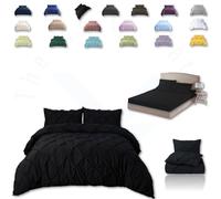 TheWhiteWater Duvet Set - 2/3 in 1 Bedding Set - Duvet Cover + Matching Pillowcases + Fitted Bed Sheets - NPolycotton Pintuck Cover (Black, 3 in 1 Bedding Set - Double)