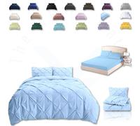 TheWhiteWater Duvet Set - 2/3 in 1 Bedding Set - Duvet Cover + Matching Pillowcases + Fitted Bed Sheets - NPolycotton Pintuck Cover (Duck Egg, 3 in 1 Bedding Set - Double)