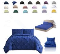 TheWhiteWater Duvet Set - 2/3 in 1 Bedding Set - Duvet Cover + Matching Pillowcases + Fitted Bed Sheets - NPolycotton Pintuck Cover (Royal Blue, 3 in 1 Bedding Set - Double)