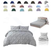 TheWhiteWater Duvet Set - 2/3 in 1 Bedding Set - Duvet Cover + Matching Pillowcases + Fitted Bed Sheets - NPolycotton Pintuck Cover (Silver, 3 in 1 Bedding Set - Single)