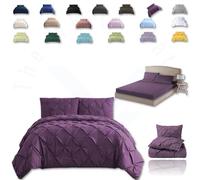 TheWhiteWater Duvet Set - 2/3 in 1 Bedding Set - Duvet Cover + Matching Pillowcases + Fitted Bed Sheets - NPolycotton Pintuck Cover (Purple Plump Shade, 3 in 1 Bedding Set - Double)