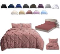 TheWhiteWater Duvet Set - 2/3 in 1 Bedding Set - Duvet Cover + Matching Pillowcases + Fitted Bed Sheets - NPolycotton Pintuck Cover (Soft Pink Dusky, 3 in 1 Bedding Set - Double)