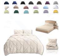 TheWhiteWater Duvet Set - 2/3 in 1 Bedding Set - Duvet Cover + Matching Pillowcases + Fitted Bed Sheets - NPolycotton Pintuck Cover (Cream, 3 in 1 Bedding Set - Double)