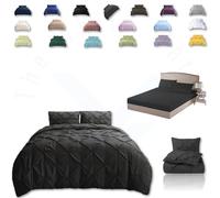TheWhiteWater Duvet Set - 2/3 in 1 Bedding Set - Duvet Cover + Matching Pillowcases + Fitted Bed Sheets - NPolycotton Pintuck Cover (Charcoal, 3 in 1 Bedding Set - King)