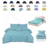 TheWhiteWater Duvet Set - 2/3 in 1 Bedding Set - Duvet Cover + Matching Pillowcases + Fitted Bed Sheets - NPolycotton Pintuck Cover (Ocean, 3 in 1 Bedding Set - Double)