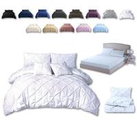 TheWhiteWater Duvet Set - 2/3 in 1 Bedding Set - Duvet Cover + Matching Pillowcases + Fitted Bed Sheets - NPolycotton Pintuck Cover (White, 3 in 1 Bedding Set - Single)