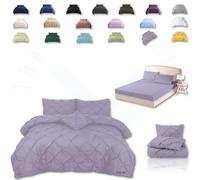 TheWhiteWater Duvet Set - 2/3 in 1 Bedding Set - Duvet Cover + Matching Pillowcases + Fitted Bed Sheets - NPolycotton Pintuck Cover (Lilac, 3 in 1 Bedding Set - Double)