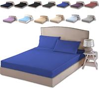 TheWhiteWater Duvet Set - 2/3 in 1 Bedding Set - Duvet Cover + Matching Pillowcases + Fitted Bed Sheets - NPolycotton Pintuck Cover (Royal Blue, Fitted Sheets - Double)