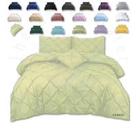 TheWhiteWater Duvet Set - 2 in 1 Double - Lemon Bedding Set - Duvet Cover + Matching Pillowcases - Polycotton Pintuck Cover (Lemon, 2 in 1 Bedding Set - Double)