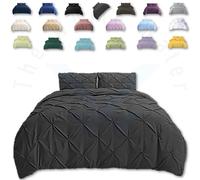 TheWhiteWater Duvet Set - 2in1 Double - Charcoal Bedding Set - Duvet Cover + Matching Pillowcases - Hotel Style Cotton Blend Polycotton Pintuck Cover (Charcoal, 2in1 Pintuck - Double)