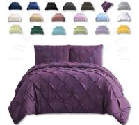 TheWhiteWater Duvet Set - 2in1 Double - Purple Plump Bedding Set - Duvet Cover + Matching Pillowcases +- Hotel Style Polycotton Pintuck Cover (Purple Plump Shade, 2in1 Pintuck - Double)