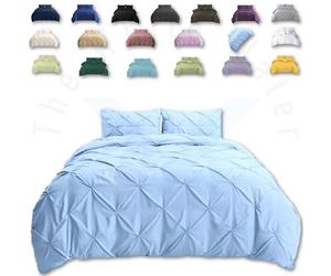 TheWhiteWater Duvet Set - 2in1 King Size - Duck Egg Bedding Set - Duvet Cover + Matching Pillowcases - Hotel Quality Polycotton Pintuck Cover (Duck Egg, 2in1 Pintuck - King)