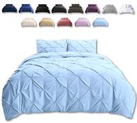 TheWhiteWater Duvet Set - 2in1 Single - Duck Egg Bedding Set - Duvet Cover + Matching Pillowcases - Hotel Style Cotton Blend Polycotton Pintuck Cover (Duck Egg, 2in1 Pintuck - Single)