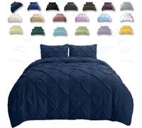 TheWhiteWater Duvet Set - King Size - Navy Blue Bedding Set - Duvet Cover + Matching Pillowcases - Holidays Hotel Style Polycotton Pintuck Cover (Navy, 2 in 1 Bedding Set - King)