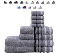 TheWhiteWater Limited 8 Pieces Towel Set With 4 Face Towel 2 Hand Towels And 2 Bath 100% Pure Natural Cotton Bale Set Of Towels - Silver (Stripe Border)