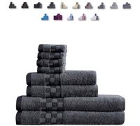 TheWhiteWater Limited 8 Pieces Towel Set With 4 Face Towel 2 Hand Towels And 2 Bath 100% Pure Natural Cotton Bale Set Of Towels - Charcoal (Check Border