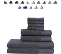 TheWhiteWater Limited 8 Pieces Towel Set With 4 Face Towel 2 Hand Towels And 2 Bath 100% Pure Natural Cotton Bale Set Of Towels - Charcoal (Zig Zag)