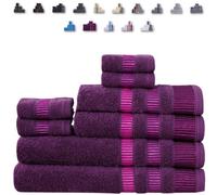 TheWhiteWater Limited 8 Pieces Towel Set With 4 Face Towel 2 Hand Towels And 2 Bath 100% Pure Natural Cotton Bale Set Of Towels - Plum (La Border)