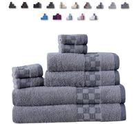 TheWhiteWater Limited 8 Pieces Towel Set With 4 Face Towel 2 Hand Towels And 2 Bath 100% Pure Natural Cotton Bale Set Of Towels - Silver (Check Border)