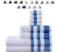TheWhiteWater Limited 8 Pieces Towel Set With 4 Face Towel 2 Hand Towels And 2 Bath 100% Pure Natural Cotton Bale Set Of Towels - White (Blue La Border)