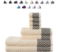 TheWhiteWater Limited 8 Pieces Towel Set With 4 Face Towel 2 Hand Towels And 2 Bath 100% Pure Natural Cotton Bale Set Of Towels - Cream (Zig Zag)
