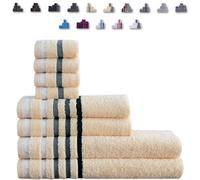 TheWhiteWater Limited 8 Pieces Towel Set With 4 Face Towel 2 Hand Towels And 2 Bath 100% Pure Natural Cotton Bale Set Of Towels - Cream (Stripe Border)