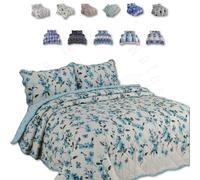 TheWhiteWater Limited Bedspread - Luxury Quilted - Reversible - Bed Throw Warm Quilt - Bedspread Patchwork Josephine Sapphire Set 150 Gsm - 3 Tog