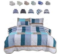 TheWhiteWater Limited Bedspread - Luxury Quilted - Reversible - Bed Throw Warm Quilt - Bedspread Patchwork Pattie Stripe Set 150 Gsm - 3 Tog