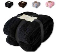 TheWhiteWater Limited Blanket Throw Teddy Bear Flannel Fleece Fluffy Fur Super Soft - Double 150 X 200 Cm - Black