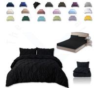 TheWhiteWater Limited Pintuck Duvet Cover Set + Matching Pillowcases And Bedsheet - 3In1 Hand Stitches Quilt Bedding Set - Black