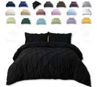 TheWhiteWater Limited Pintuck Duvet Cover Set + Matching Pillowcases, Hand Stitches Quilt Bedding Set - Black