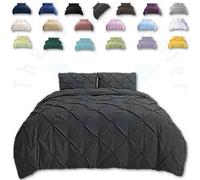 TheWhiteWater Limited Pintuck Duvet Cover Set + Matching Pillowcases, Hand Stitches Quilt Bedding Set - Charcoal