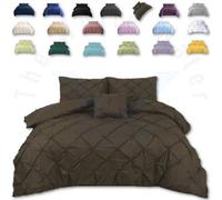 TheWhiteWater Limited Pintuck Duvet Cover Set + Matching Pillowcases, Hand Stitches Quilt Bedding Set - Chocolate Brown