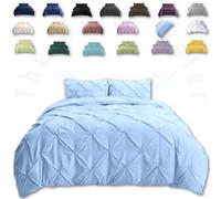 TheWhiteWater Limited Pintuck Duvet Cover Set + Matching Pillowcases, Hand Stitches Quilt Bedding Set - Duck Egg