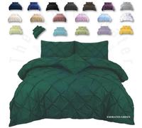 TheWhiteWater Limited Pintuck Duvet Cover Set + Matching Pillowcases, Hand Stitches Quilt Bedding Set - Emirates Green