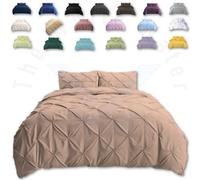 TheWhiteWater Limited Pintuck Duvet Cover Set + Matching Pillowcases, Hand Stitches Quilt Bedding Set - Latte Beige