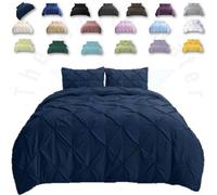 TheWhiteWater Limited Pintuck Duvet Cover Set + Matching Pillowcases, Hand Stitches Quilt Bedding Set - Navy
