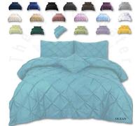 TheWhiteWater Limited Pintuck Duvet Cover Set + Matching Pillowcases, Hand Stitches Quilt Bedding Set - Ocean