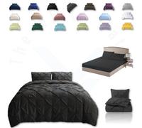 TheWhiteWater Limited Pintuck Duvet Cover Set + Matching Pillowcases With Bedsheet - 3In1 Hotel Style Bedding Set - Charcoal