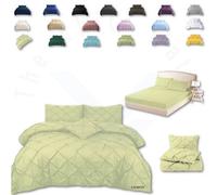 TheWhiteWater Limited Pintuck Duvet Cover Set + Matching Pillowcases With Bedsheet - 3In1 Hotel Style Bedding Set - Lemon Green