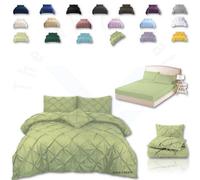 TheWhiteWater Limited Pintuck Duvet Cover Set + Matching Pillowcases With Bedsheet - 3In1 Hotel Style Bedding Set - Sage Green