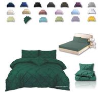 TheWhiteWater Limited Pintuck Duvet Cover Set + Matching Pillowcases With Bedsheet - 3In1 Hotel Style Bedding Set - Emirates Green