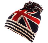 TheWhiteWater Limited Union Jack Bobble Hat - Winter Thermal Pom-Pom Cap - Soft Acrylic Knit - Unisex Warm Beanie - Cosy Smart Fit - Gift Idea - One Size Fits Most - Navy Blue - British Flag Design