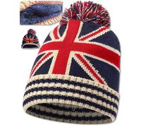 TheWhiteWater Limited Union Jack Flag Thermal Hat, Bobble Hat, Beanie British Flag, Acrylic Smart Fitting, Warm & Cosy Unisex Men & Women - Double Layer