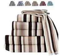 TheWhiteWater - Pack of 2 100% Natural Cotton Hand Towels - Brown Striped 50 x 85 cm - Soft 550 GSM Royal Victorian Flossy Salon Style - Quick-Dry, Absorbent - Ideal for Bathroom or Gym Use (Brown)