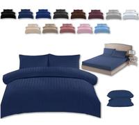 TheWhiteWater Single Duvet Cover Set - 3 in 1 Single Bedding Set - Duvet Cover + Fitted Sheet + Matching Pillowcase - Natural Cotton + Virgin Polyester (Navy, Single - Duvet Cover + Fitted Sheet)